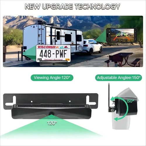 Wireless Solar 5G WiFi HD 1080P Rear/Front License Camera with Built-in 4800mAh Battery Solar Powered Wifi Wireless Car Backup Camera for Car Van RVs