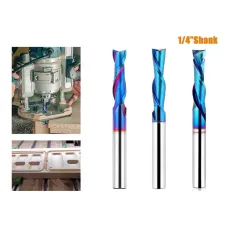 3PCS 1/4 Inch Shank Tungsten Steel Nano Blue Spiral Router Bits Up Cut Down Cut Compression Router Bit for Wood Cutting / Slot Mortise / Engraving