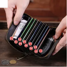 BULLCAPTAIN Men's Genuine Leather Wallet 11 Card Slots Credit Card Holder Mens Casual Business Coin Purse Bag Multifunctional RFID Anti-theft Card Bag