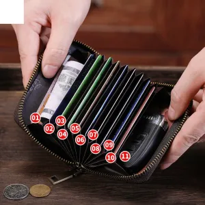 BULLCAPTAIN Men's Genuine Leather Wallet 11 Card Slots Credit Card Holder Mens Casual Business Coin Purse Bag Multifunctional RFID Anti-theft Card Bag
