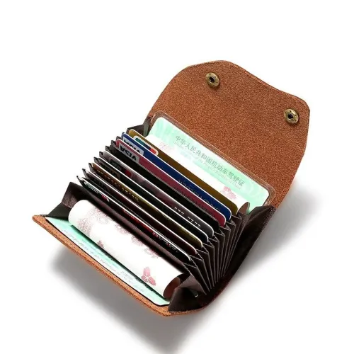 Ekphero Handmade Leather Credit Card Holder Wallet for Men Vintage Genuine Leather Multi-slot Driver's License Card Holder Wallet