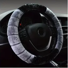 Car Steering Wheel Cover  Winter Warm Fluffy Plush Short Plush Universal 15-Inch Cute Cartoon Ear Shape Car Steering Wheel Protective Cover