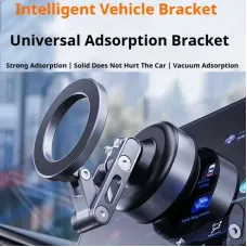 360 Magnetic Phone Holder Strong Suction Dual Vacuum Mount 360 Rotation Universal Fit Aluminum Alloy Type-C Rechargeable Car Phone Bracket