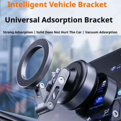 360 Magnetic Phone Holder Strong Suction Dual Vacuum Mount 360 Rotation Universal Fit Aluminum Alloy Type-C Rechargeable Car Phone Bracket