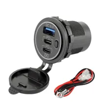 12-24V Triple USB Car Charger Socket QC3.0 & Two PD3.0 With ON/OFF Independent Switch Fast Charging Adapter
