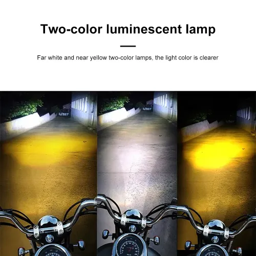 8-80V  Dual Color LED Motorcycle Electric Headlight Yellow & White Waterproof Motorcycle Headlight Fog Lamp Running Lights Auxiliary Spotlights