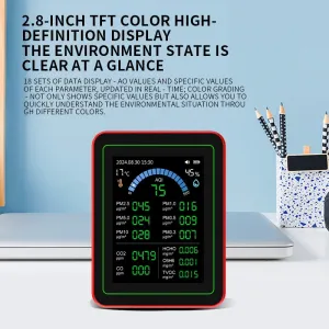 18-in-1 Air Quality Detector Formaldehyde CO TVOC CO2 PM1.0 PM2.5 Monitor Temperature Humidity High Precision Portable Sensor Data Export TFT Screen ZN-MT32