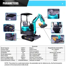 1 Ton Mini Excavator EPA Engine Compact Crawler Digger 13.5kw Power 0.025m Bucket for Home Garden Farm Constructiona