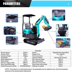 1 Ton Mini Excavator EPA Engine Compact Crawler Digger 13.5kw Power 0.025m Bucket for Home Garden Farm Constructiona