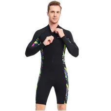 DIVE&SAIL Men's 1.5mm Neoprene Shorty Wetsuit UV Resistant Front Zip Long Sleeve Diving Suit for Snorkeling Swimming Surfing