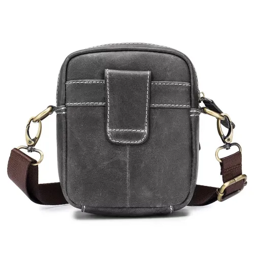 BULLCAPTAIN Casual Sports Mini Genuine Leather Crossbody Bag Men Casual Functional Cowhide Pack Outdoor Hiking Shoulder Bag