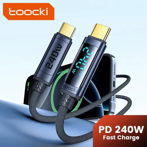 Toocki TQ-X57C4 PD240W USB-C to USB-C Digital Display Cable PD3.1 QC4.0 Fast Charging Data Transmission Copper Core Line 1M/2M Long for iPhone 16 16 Pro 15 14 Pro Max for Xiaomi 15 Pro for Samsung Galaxy S25 Pro