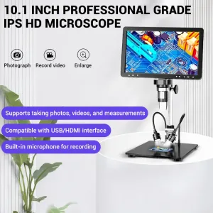 Mustool DM12 10.1'' HDMI Digital Microscope 2000X Coin Microscope with IPS Screen 20MP Soldering Microscope with 8LEDs