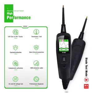 JDiag P100 Automotive Car Circuit Tester Power 12V/24V Electric Circuit Tester Car Diagnostic Tool TFT Screen Voltage Resistance Multilingual Support 2M Extension Cable