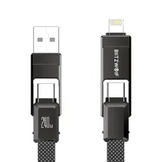 BlitzWolf BW-HDC7 4-in-1 Fast Charging Cable PD240W 1.2M USB-C Data Cable Nylon Braided Extended Car Charging