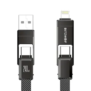 BlitzWolf BW-HDC7 4-in-1 Fast Charging Cable PD240W 1.2M USB-C Data Cable Nylon Braided Extended Car Charging