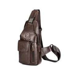 BULLCAPTAIN 8-inch Genuine Leather Chest Bag Retro Large Capacity Mens Crossbody Bag Fashion Shoulder Bag