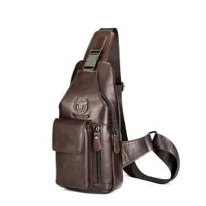 BULLCAPTAIN 8-inch Genuine Leather Chest Bag Retro Large Capacity Mens Crossbody Bag Fashion Shoulder Bag