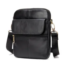 Ekphero Zipper Genuine Leather Messenger Bags Business Small Crossbody Bag Casual Travel Flap Shoulder Bag