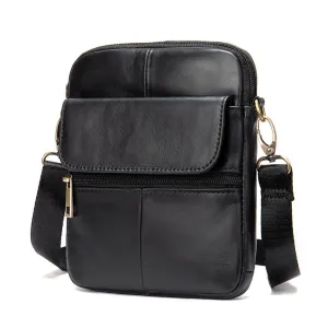 Ekphero Zipper Genuine Leather Messenger Bags Business Small Crossbody Bag Casual Travel Flap Shoulder Bag