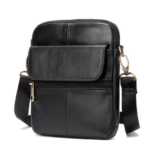 Ekphero Zipper Genuine Leather Messenger Bags Business Small Crossbody Bag Casual Travel Flap Shoulder Bag