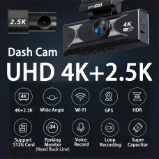 UHD 4K Dash Cam Dual Lens 3840x2160P AI Driver Assistance ADAS GPS WiFi Wide Angle Night Vision Car DVR Camera
