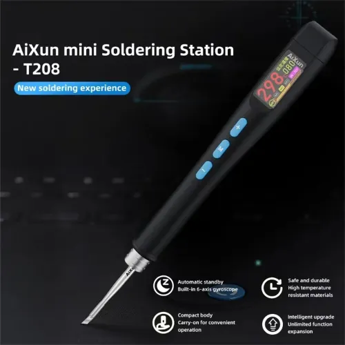 T208 Mini Soldering Station 80W Adjustable Temperature LCD Display 6-Axis Gyroscope Portable C080 Blade Tip PCB Repair Tools