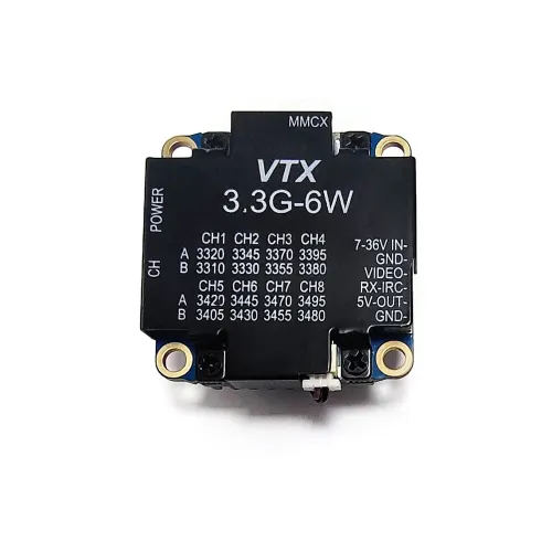 3.3GHz 6W VTX 16CH FPV Image Transmitter Adjustable Power 25-6000mW FPV Transmitter W/Fan MMCX Antenna for Racing Drones