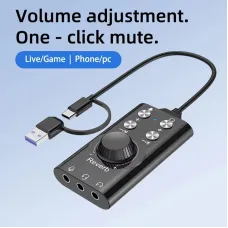 K71 USB 7.1 Surround Sound External Sound Card for PC Gaming Voice Changer with Volume Control Buttons for PS4 Mobile Phone Laptop Music Podcast Streaming