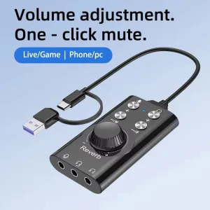 K71 USB 7.1 Surround Sound External Sound Card for PC Gaming Voice Changer with Volume Control Buttons for PS4 Mobile Phone Laptop Music Podcast Streaming