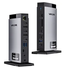 WAVLINK 15 in 1 USB-C DiskplayLink Docking Station with 3*HD 2DP RJ45 Gigabit Audio/Mic SD/TF 5 USB Ports 130W AC Power Supply Triple Display Laptop Dock for M1 M2 M3 Mac and Windows