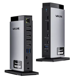 WAVLINK 15 in 1 USB-C DiskplayLink Docking Station with 3*HD 2DP RJ45 Gigabit Audio/Mic SD/TF 5 USB Ports 130W AC Power Supply Triple Display Laptop Dock for M1 M2 M3 Mac and Windows