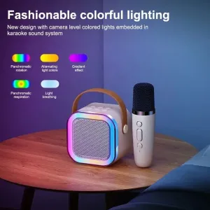 K12 Mini bluetooth Speaker Karaoke Speaker with Microphone Deep Bass 4-core DSP Noise Cancelling RGB Lighting Support USB AUX TF Card Playback Wireless KTV Speakers