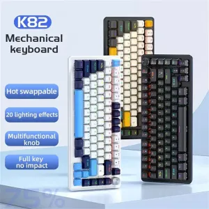 K82 Type-C Wired Mechanical Keyboard with Knob 75% Layout PCB Hot Swappable Backlight 82 Keys Multifunctional Gaming Keyboard