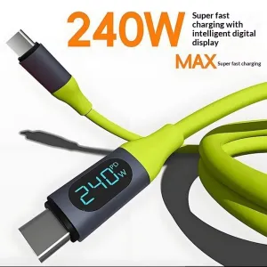 PD240W Type-C to Type-C Digital Display Silicone Cable PD Fast Charging Data Transmission Tinned Copper Core Line 1.5M Long for iPhone 17 17Pro 16 15 Pro Max for Samsung Galaxy Z Fold 7 for Xiaomi 17pro for OPPO for VIVO