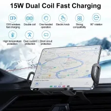 15W Dual Coil Fast Charing Car Wireless Charger Phone Holder Automatic Rotating Fold Screen Tand Air Vent Mount