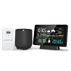 Multi-function Professional Weather Station Alarm Clock Wireless Indoor Outdoor Thermometer With Rain Gauge/ Temperature/  Humidity/ Rainfall Monitoring/ Atmospheric Pressure Intelligent Color Screen Clock