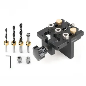 Ganwei Woodworking Drilling Jig Locator CNC Aluminum 3-in-1 6mm 8mm 10mm Dowel Holes 12mm 15mm Cam Lock Holes Adjustable Scale Side Clamp Precision Drill Guide Cabinet Hardware Joinery Jig Furniture Assembly