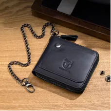 BULLCAPTAIN Men Genuine Leather Wallets Multifunction Bifold Zipper Wallets RFID Anti-magnetic Multi-card Slot Card Holder Coin Purse