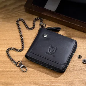 BULLCAPTAIN Men Genuine Leather Wallets Multifunction Bifold Zipper Wallets RFID Anti-magnetic Multi-card Slot Card Holder Coin Purse