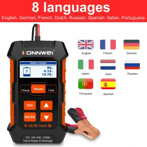 KONNWEI KW520 12V 24V Professional Car Battery Charger Repairer Diagnostic Tool Tester 3 In 1 EU Plug