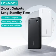 USAMS CD253 PB83 37Wh 10000mAh Power Bank External Battery Power Supply with 1 Input & 2 Outputs Fast Charging for iPhone 17 17 Pro 16 15 14 Pro Max for Huawei Pura 80 Ultra for Xiaomi 17Pro for SAMSUNG for OPPO