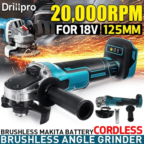 Drillpro Electric Brushless Cordless Angle Grinder M10 125mm Cut for Mak 18V Battery
