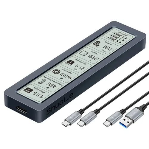 ShuoLe SL-TP26-P M2 NVMe SSD Enclosure with Digital Display USB 3.2 Gen2 Type-C 10Gbps High Speed Aluminum Alloy Heat Dissipation Real Time Monitoring External SSD Case