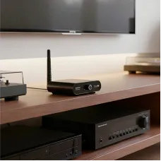 AU2410R2 1-to-2 Wireless Audio Transmitter and Receiver 15ms Low Latency 100m Range Hi-Fi Stereo Sound Support One to Many Plug and Play