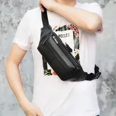 Ekphero Men's Genuine Leather Waist Bag Sports Belt Pouch Business Casual Crossbody Bag Outdoor Black Shoulder Chest Bag