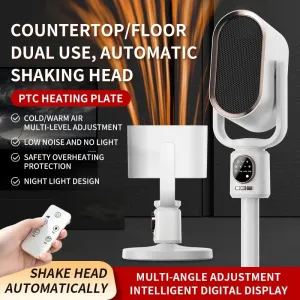 Household Vertical Heater Electric Heater with Remote Control Night light LED Display Shaking Head Heater High Power Cold & Warm Dual Purpose Heater