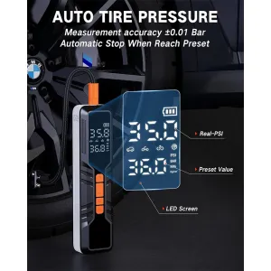 Portable Air Compressor 150PSI Rechargeable 10000mAh Tire Inflator Fast Inflation 5 Modes Digital Gauge LED Light for Car Bike Motorcycle Ball Camping Travel Accessories