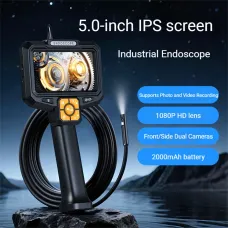 5 inch IPS Industrial Endoscope 1080P HD Dual Front Side Cameras Photo Video Recording IP67 Pipe Inspection Tool Portable Multi-functional