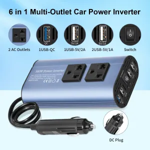 TATALIKEN Car Power Inverter 300/500W 12V to 110V / 220V 6 In 1 Multi Outlet Inverter Modified Sine Wave Car Power Converter EU/US Standard Sockets